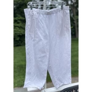 J. Jill Linen Love Linen Pull On Cropped Elastic Waist Pants White Large Petite